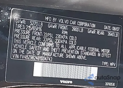 2008 Volvo Xc70 3.2 from USA, damaged, VIN YV4BZ982481004743